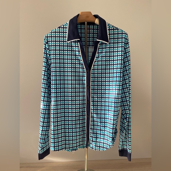 Kinona | UPF 50+ Class Act Long Sleeve Golf Shirt Mediterranean Check - Picture 2 of 8